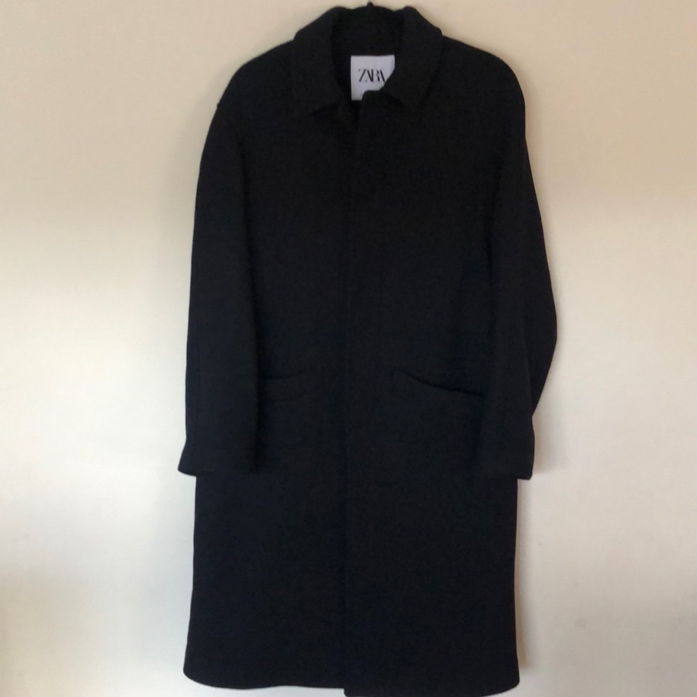 NWT Men’s Zara Wool blend textured Navy blue coat size S-M